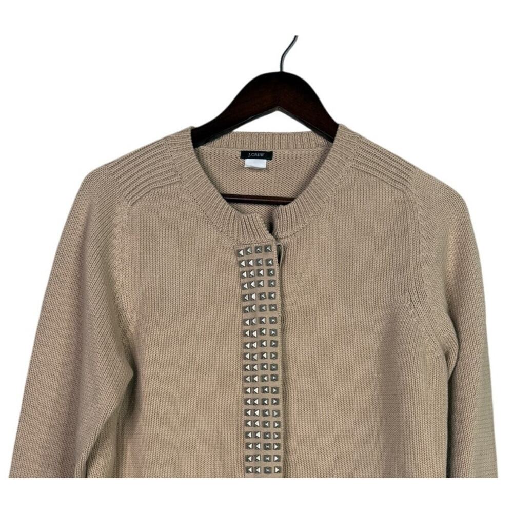 J.Crew Studded Detailing Long Sleeve Cardigan Casual Sweater Pockets L Tan Beige - Picture 3 of 15